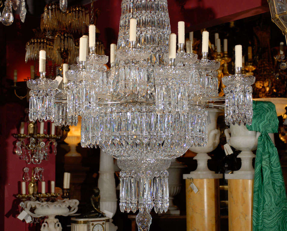 Very fine all crystal chandelier by F&C Osler, with two tiers of 16 arms total and additional internal lights.