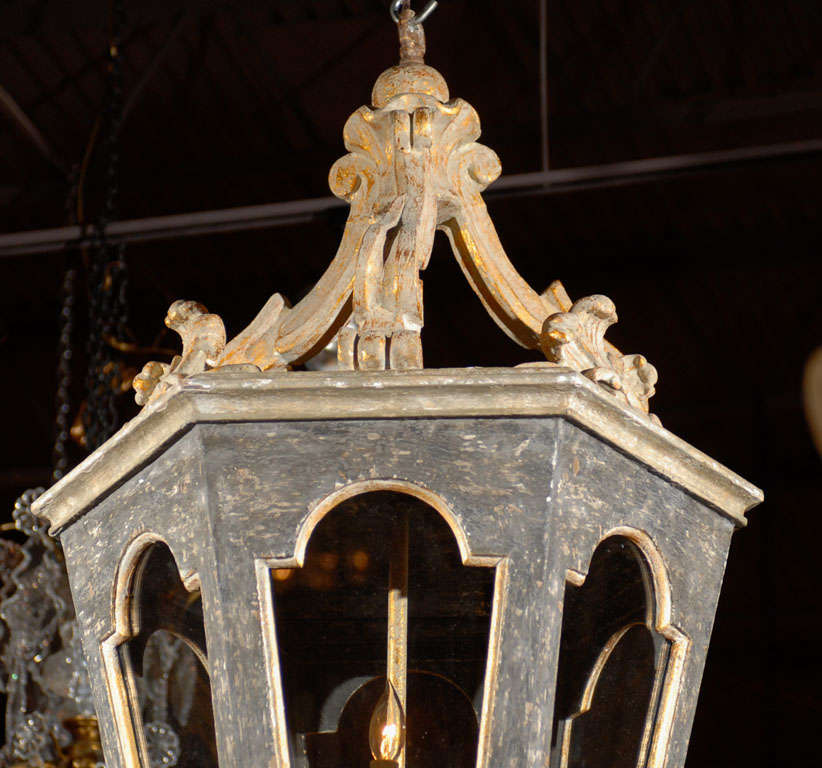 Louis XVI Painted and Giltwood Six Sided Lantern For Sale