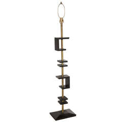 Vintage Late 1940s Black Lacquer and Brass Floor Lamp, Attributed to James Mont