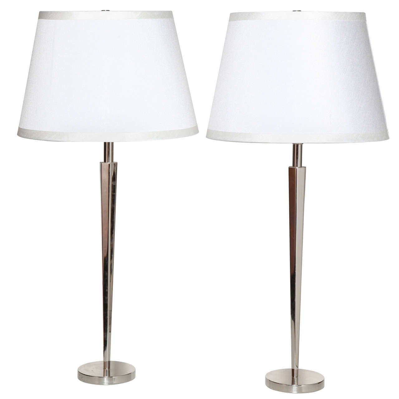 Pair of Barbara Barry Polished Nickel "Pacific Heights" Candlestick Table Lamps 
