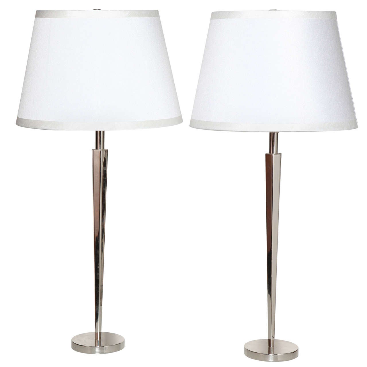 Pair of Barbara Barry "Pacific Heights" Polished Nickel Candlestick Table Lamps 