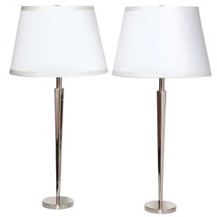 Pair of Barbara Barry Polished Nickel "Pacific Heights" Candlestick Table Lamps 