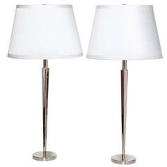 Pair of Barbara Barry Polished Nickel "Pacific Heights" Candlestick Table Lamps