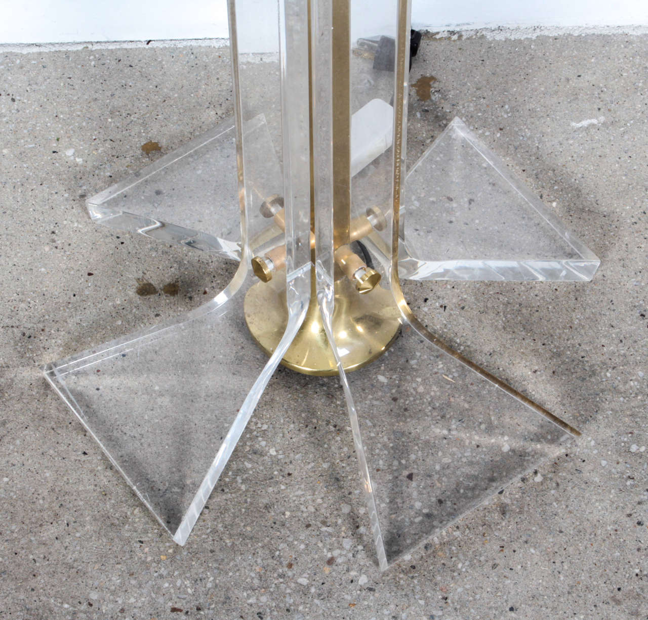 Lucite and Brass Tall Torchieres In Excellent Condition In New York, NY