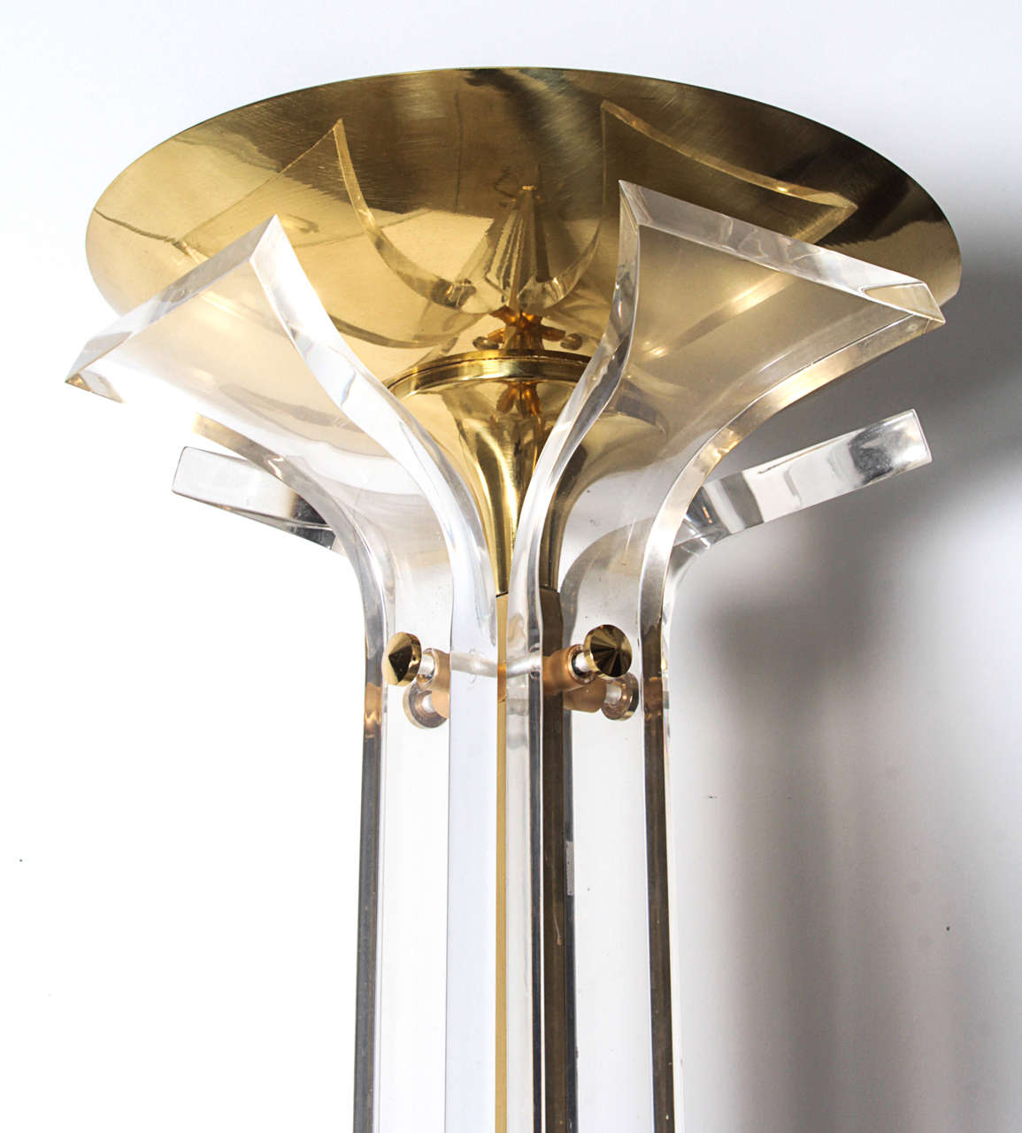 Lucite and Brass Tall Torchieres 1