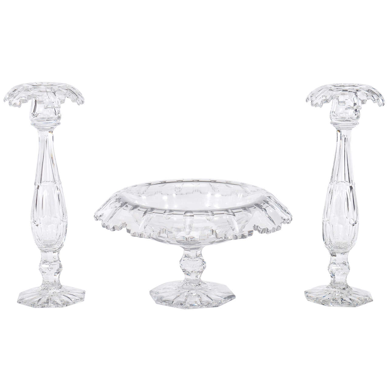 Val St. Lambert Hand Blown Art Deco Crystal 3 Pc. Centerpiece/Console Set For Sale