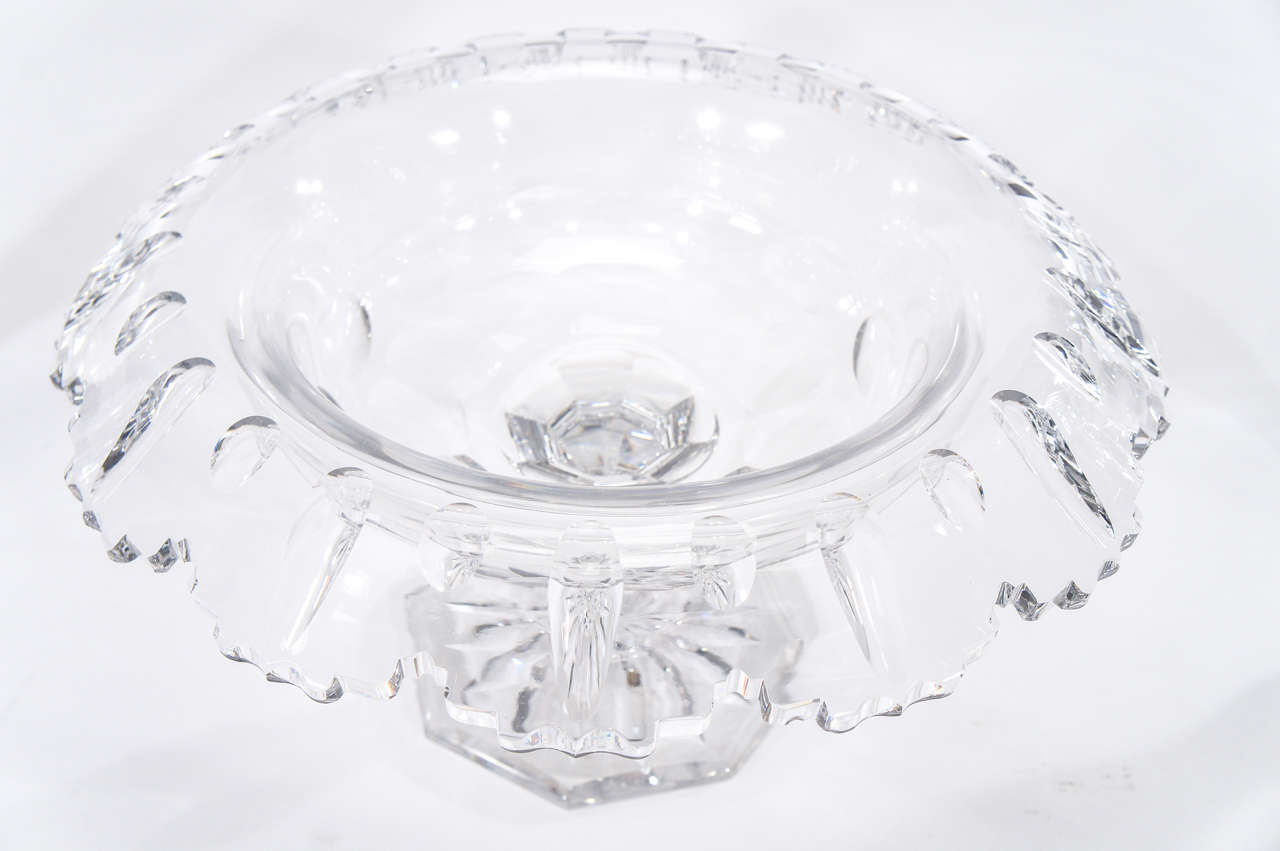 Val St. Lambert Hand Blown Art Deco Crystal 3 Pc. Centerpiece/Console Set In Excellent Condition For Sale In Great Barrington, MA
