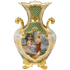 Royal Vienna - Vase sur pied à 4 côtés peint à la main avec décoration dorée en relief