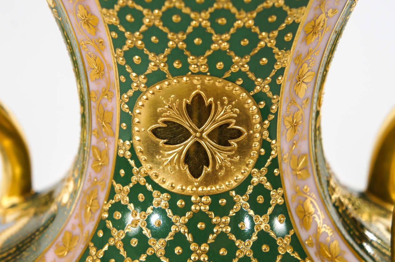 Royal Vienna Hand Painted 4 Sided Footed Vase W/ Raised Gilt Decoration 2