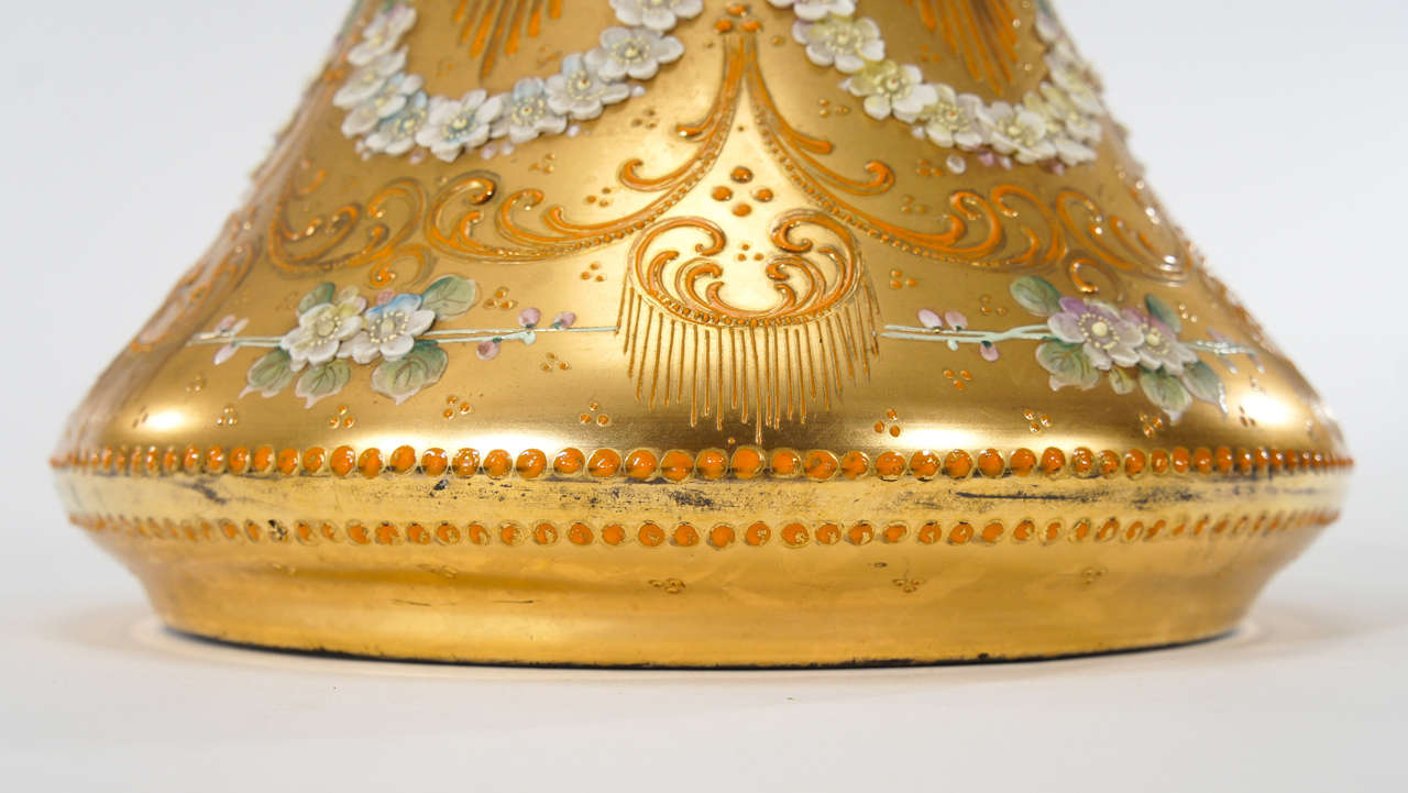 Monumental Moser Floor Vase with Porcelain and Gilt Floral Decorations 2