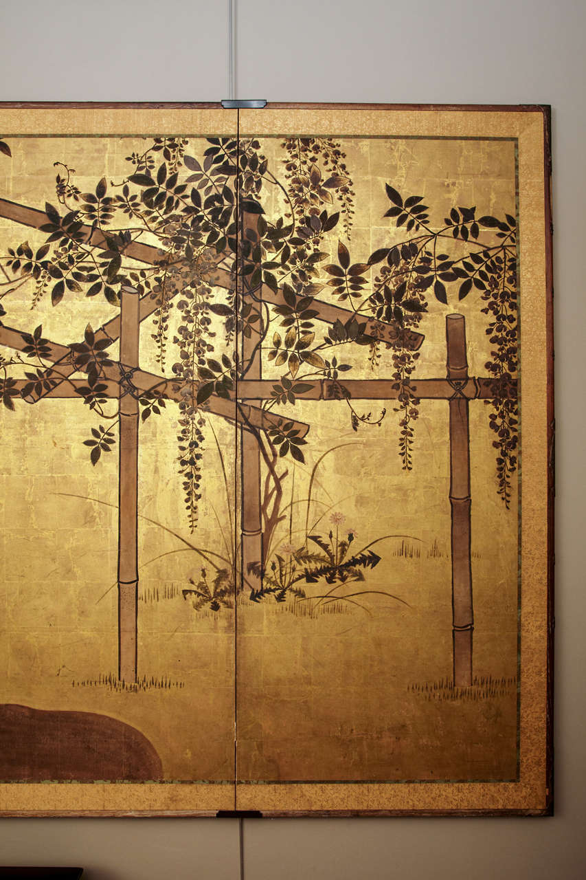 Gold Leaf 19th c. Six panel Japanese Screen