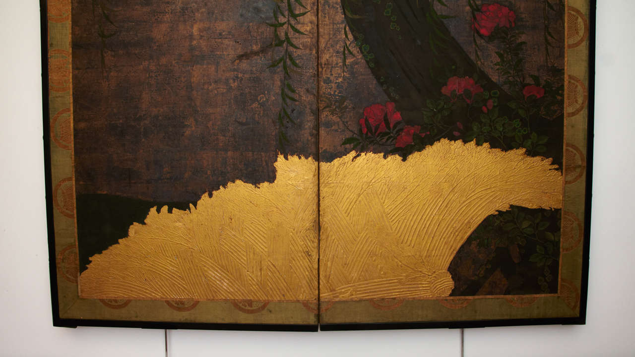 19th c. Japanese Two Panels Screen In Excellent Condition In Paris, FR