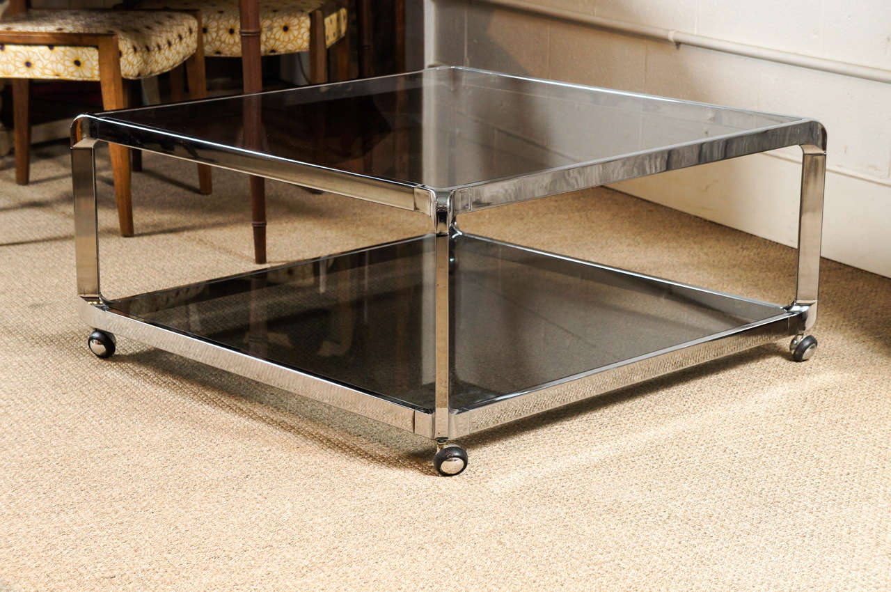 Modern A Two Tiered Chrome Coffee Table For Sale