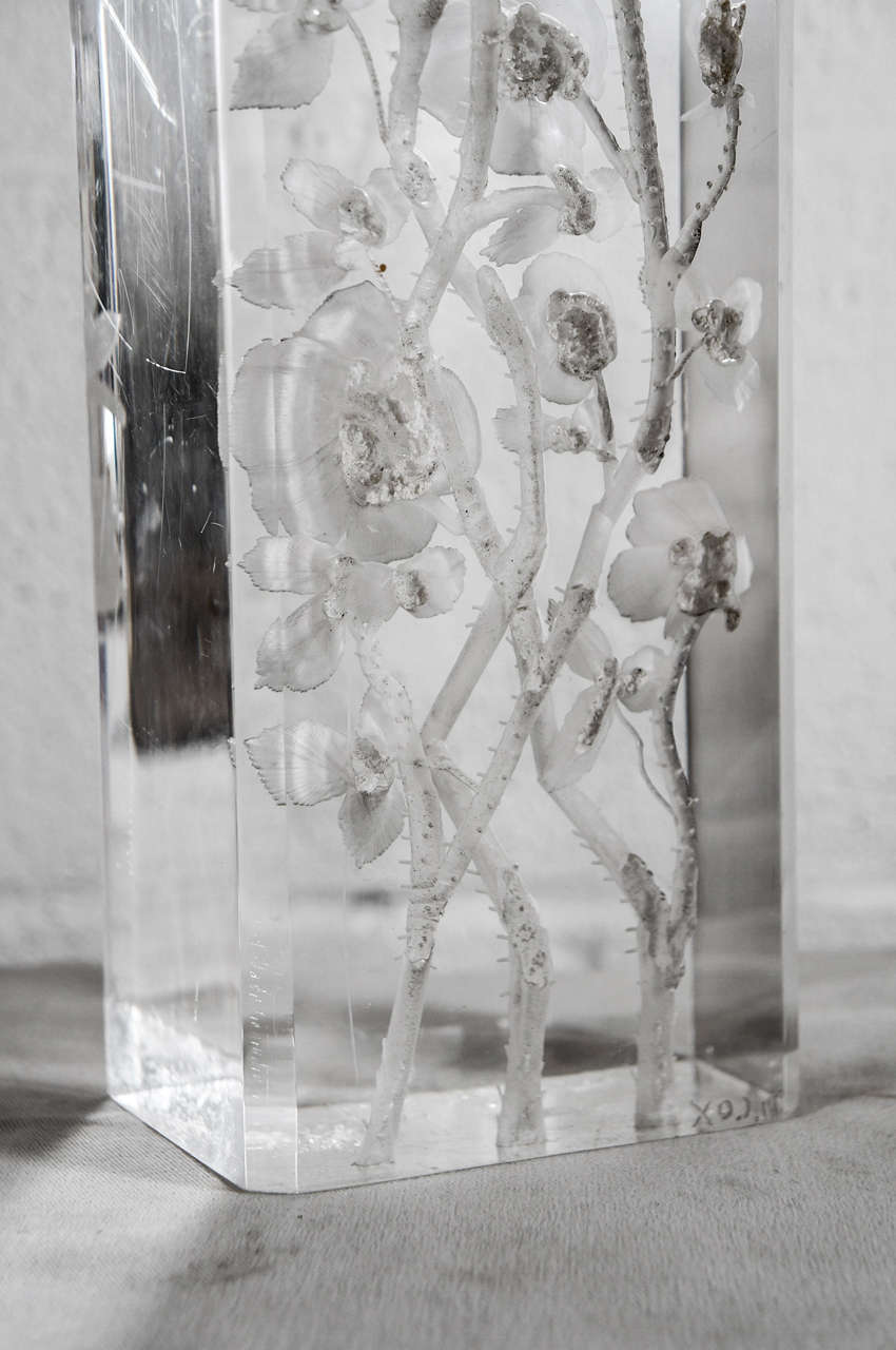 A Lucite Sculpture with Carved Flowers at 1stdibs