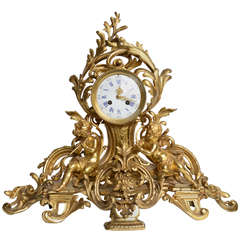 French Louis XV Mantel Clock with Putti, 19th Century