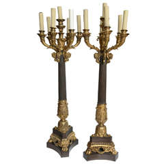 Important Huge Pair of French Bronze Candelabras, 39" h, 19th Century