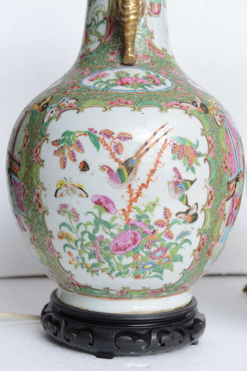 Pair of Chinese Porcelain Famille Rose Vases/ Lamps, 19th Century For Sale 6
