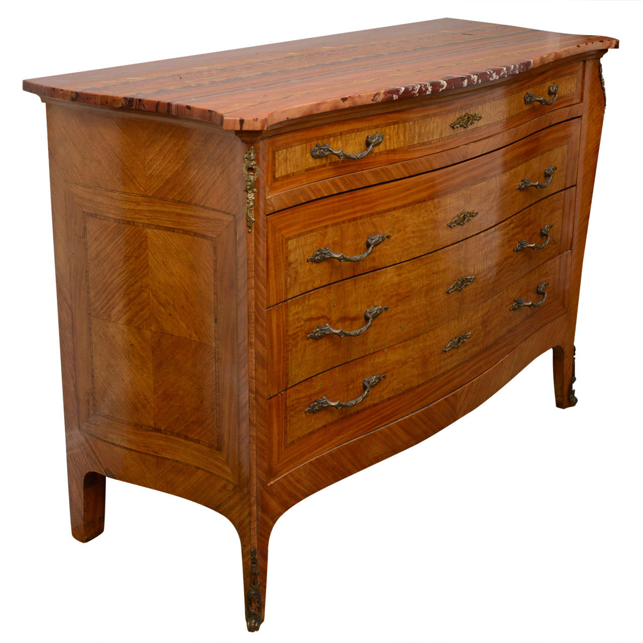 French Commode/ Dresser, Vanity with Marble Top & Mirror, Circa 1900 For Sale