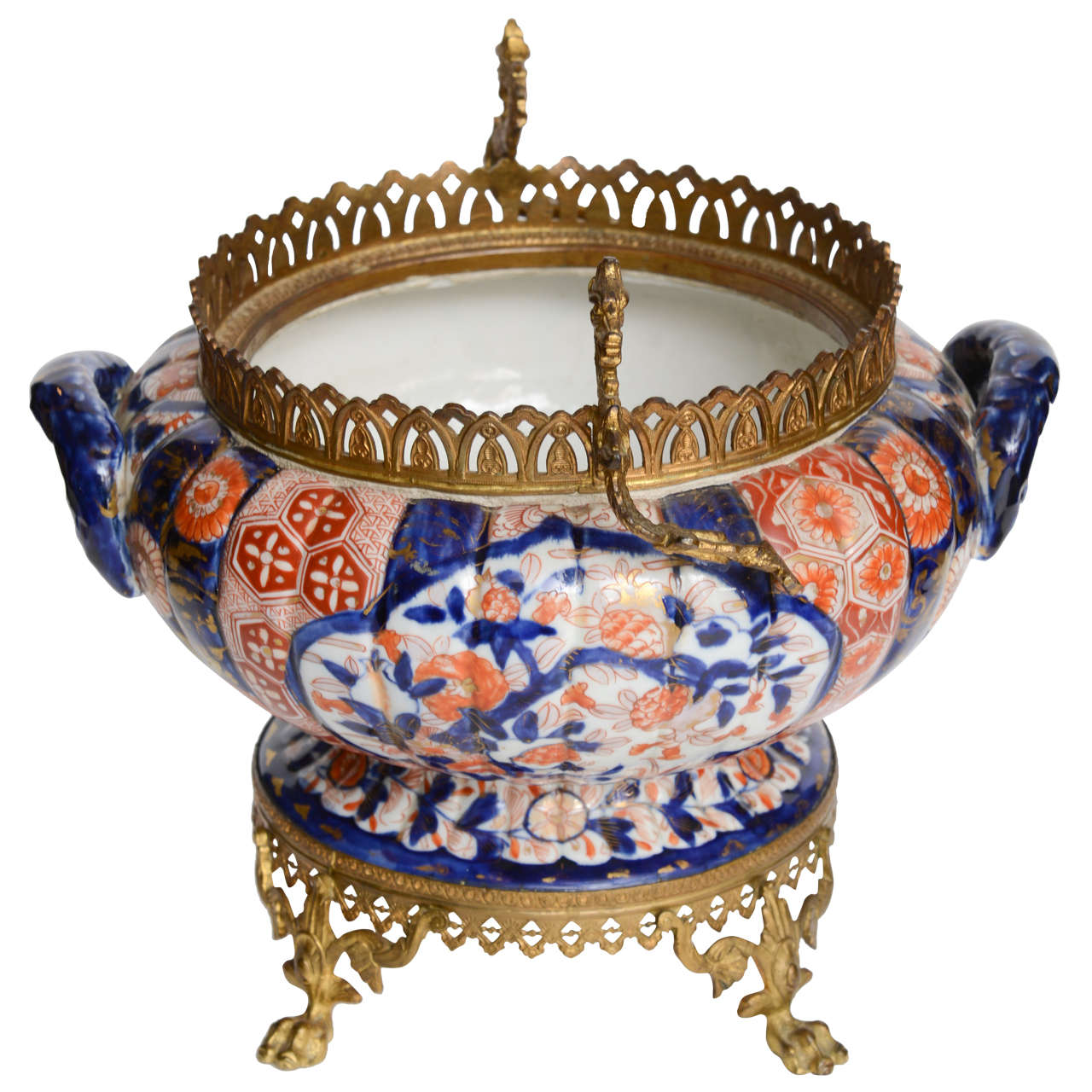 Japanese Imari Porcelain Compote on Bronze Base 19th Century For Sale