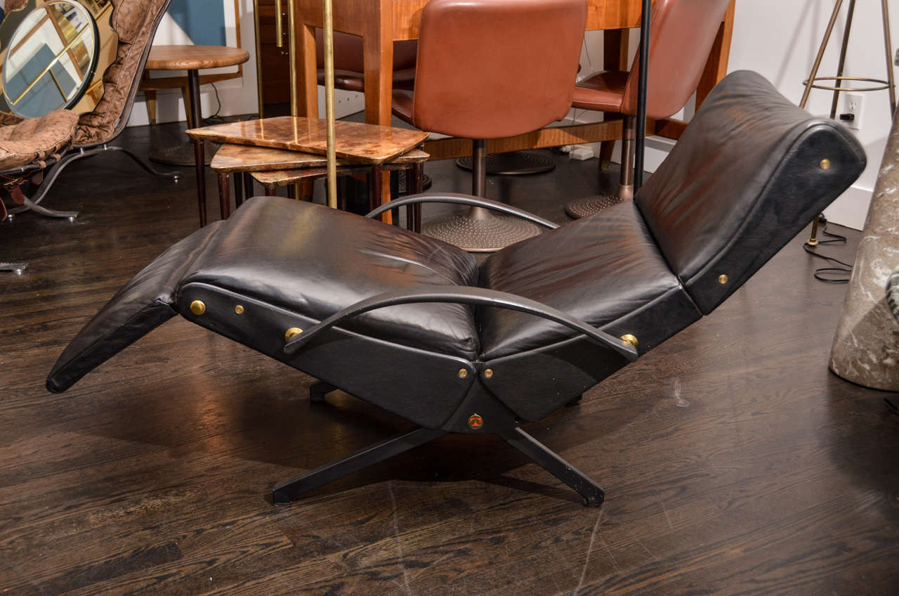 Italian Recliner Leather Chair by Osvaldo Borsani for Tecno