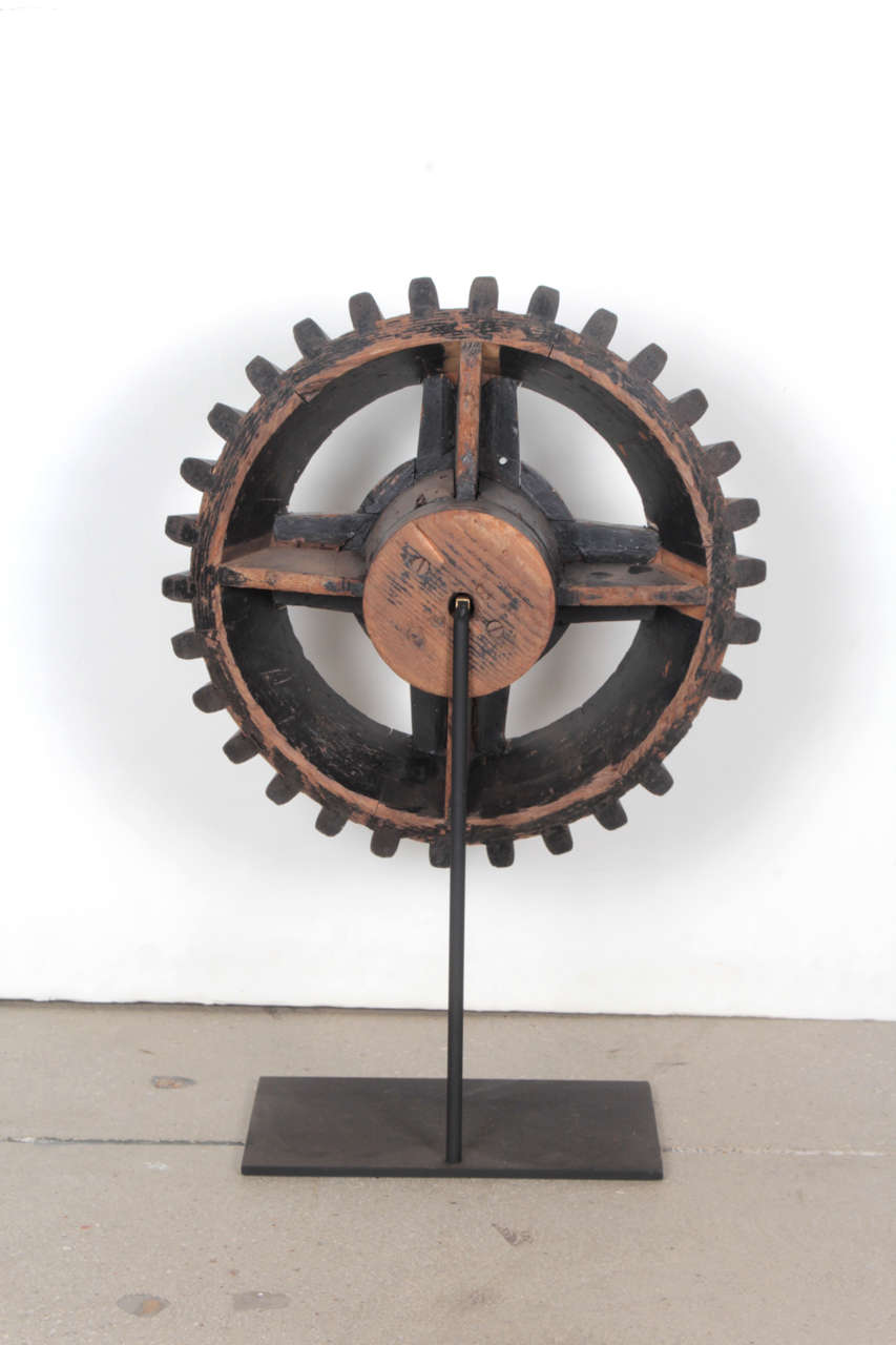 Industrial Antique Wood Gear on Custom Stand