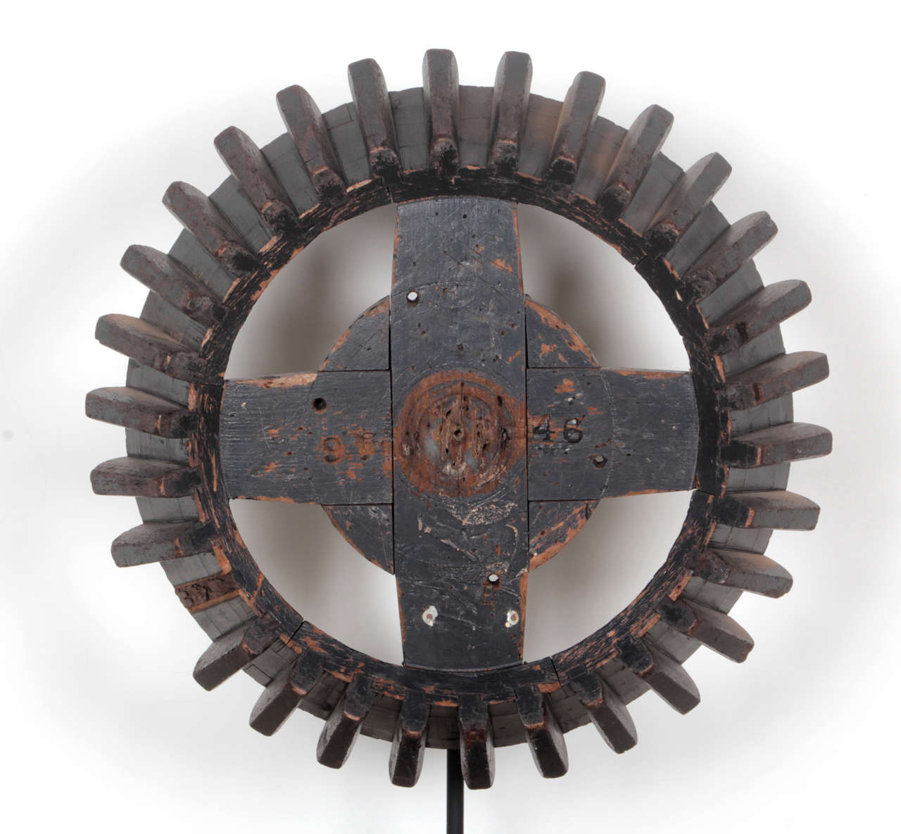 Antique Wood Gear on Custom Stand In Good Condition In New York, NY