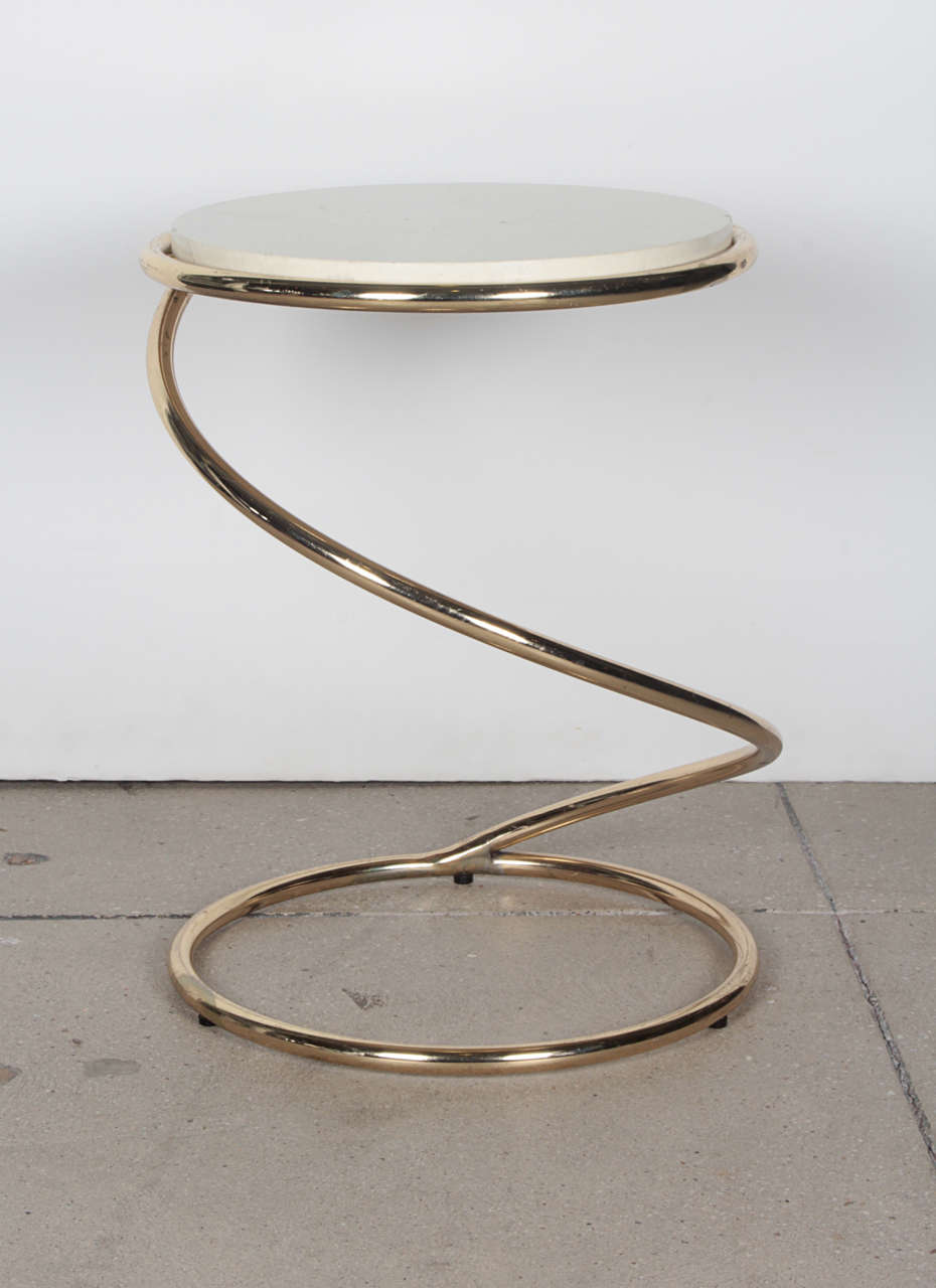 Swirl Drink Table in Brass & Travertine by Pace