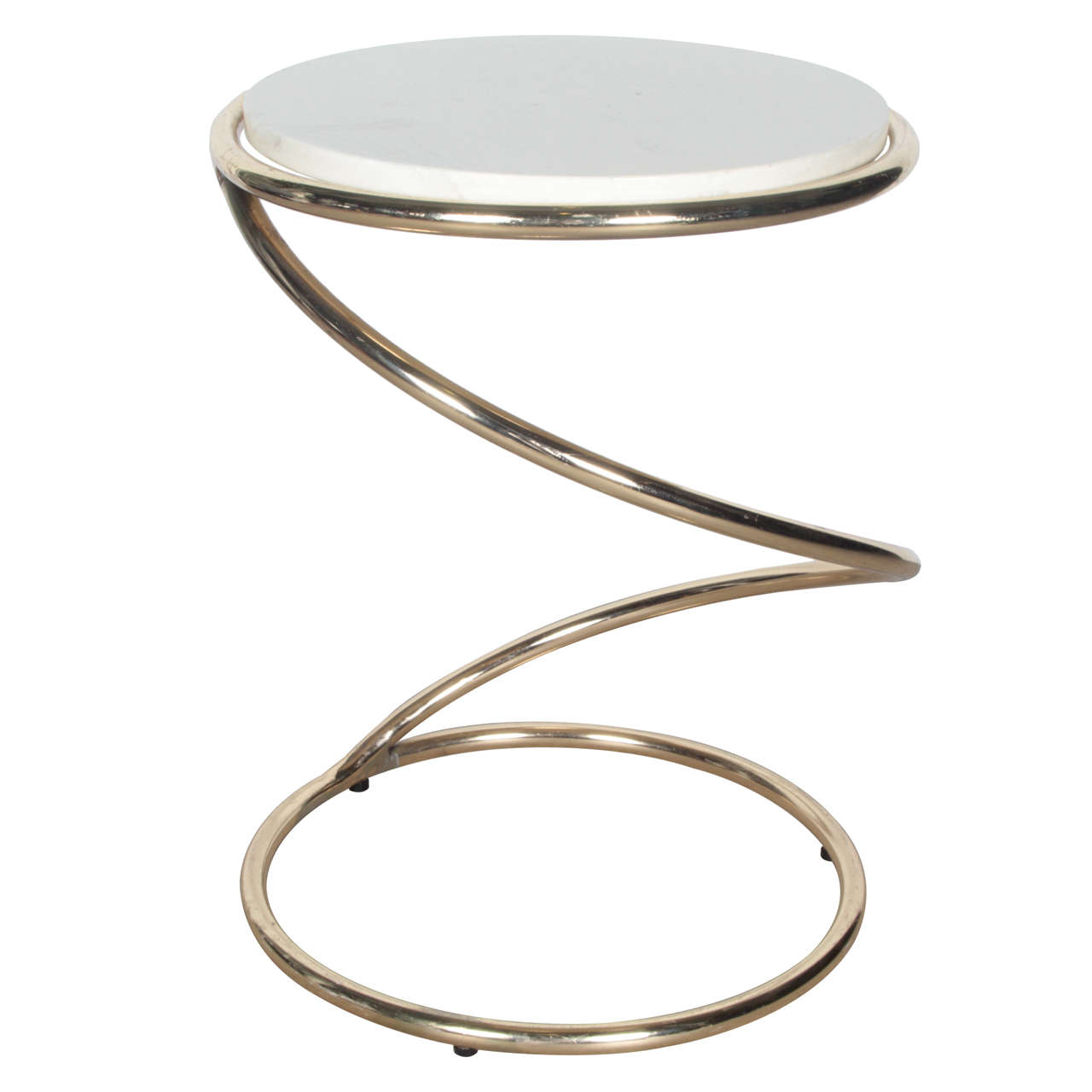 Swirl Drink Table in Brass 
Travertine by Pace