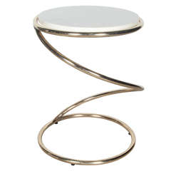Swirl Drink Table in Brass & Travertine by Pace
