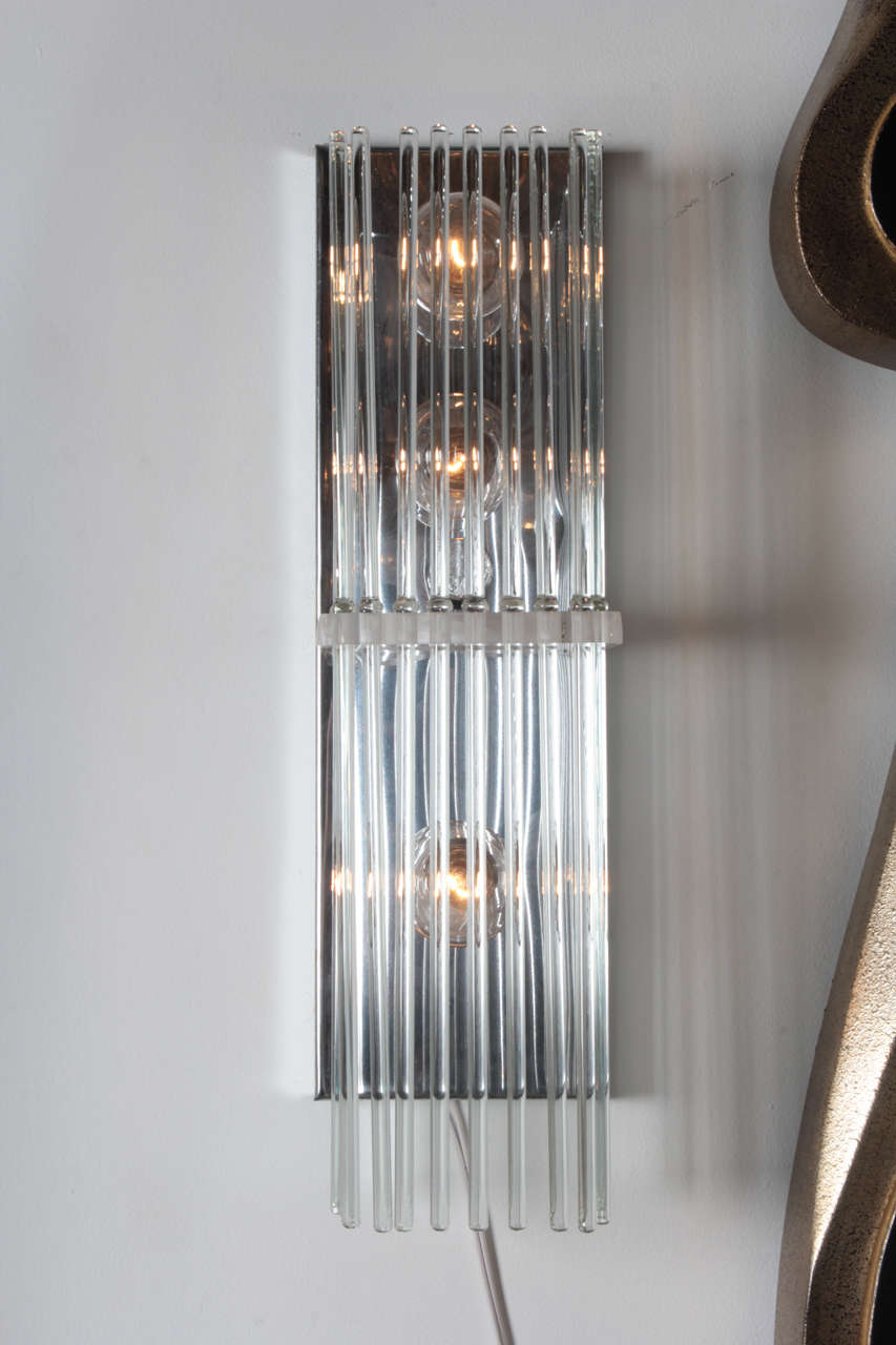 Mid-Century Modern Pair of Crystal Rod Sconces by Lightolier