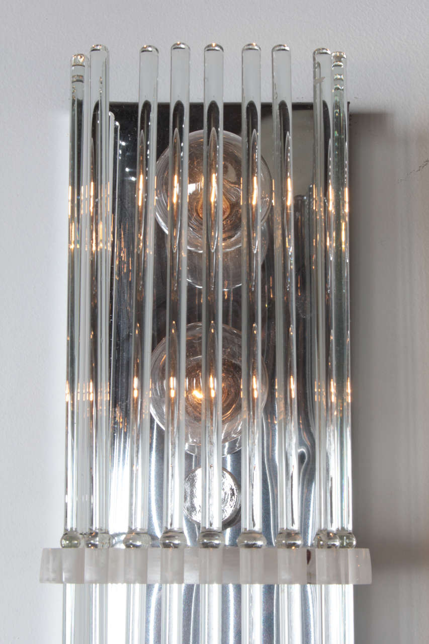 Mid-20th Century Pair of Crystal Rod Sconces by Lightolier