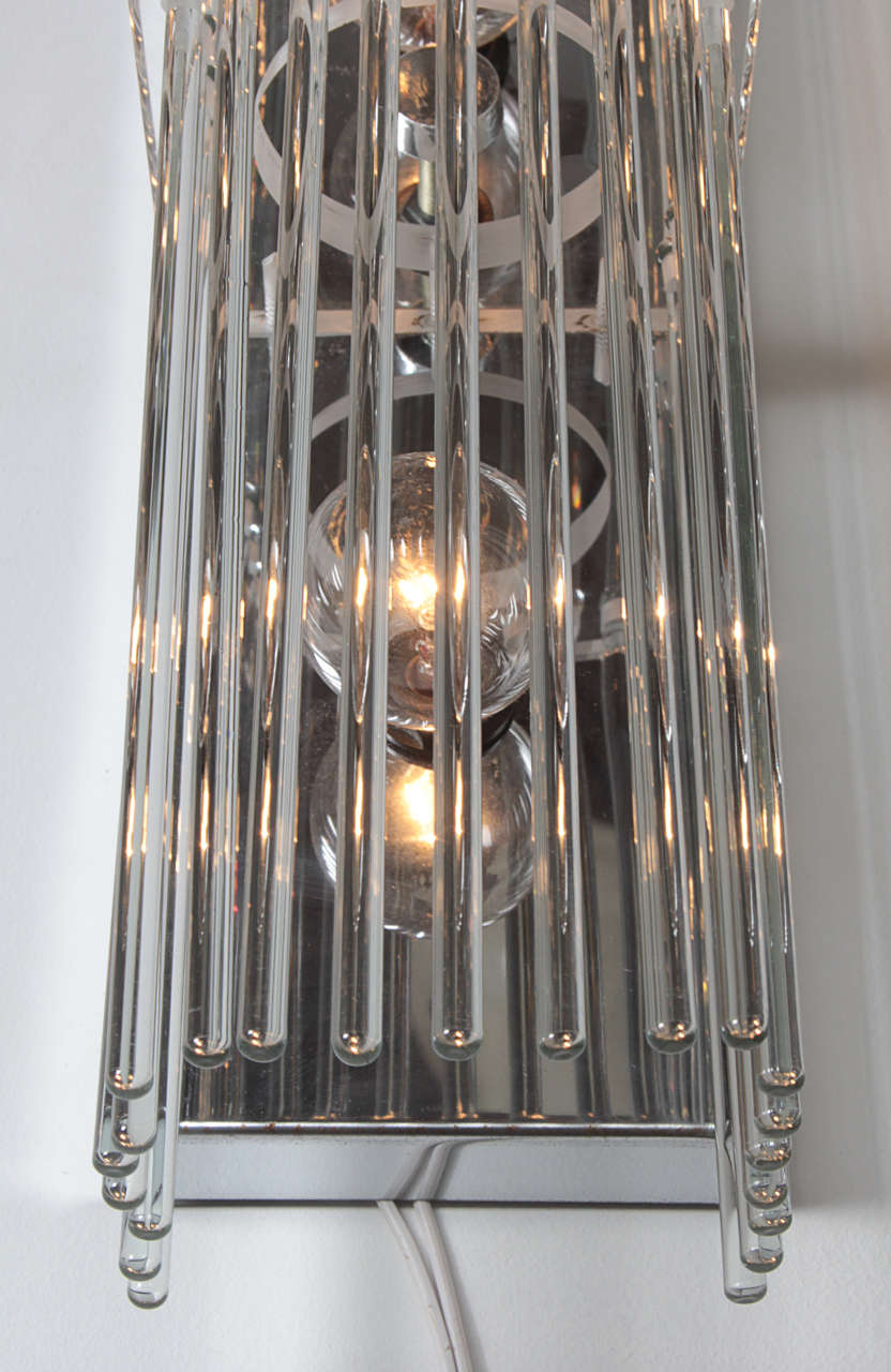 Chrome Pair of Crystal Rod Sconces by Lightolier