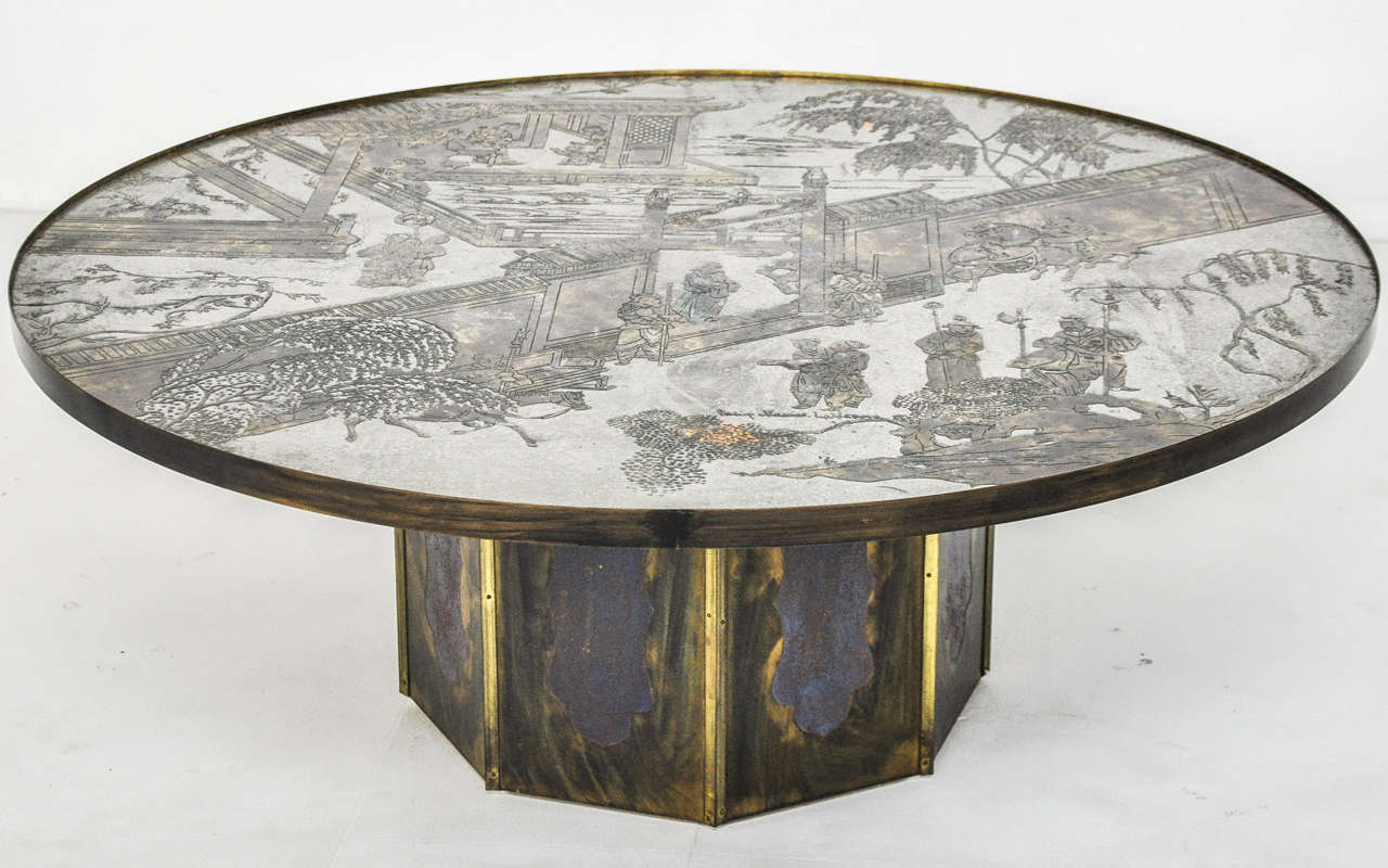 Chan coffee table by Philip and Kelvin LaVerne. Custom special order with violet polychrome base.