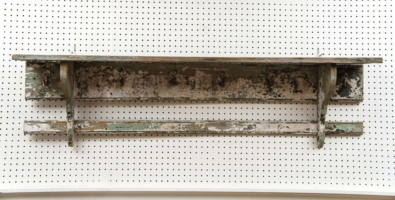 French Rustic Wall Shelf, With Hooks