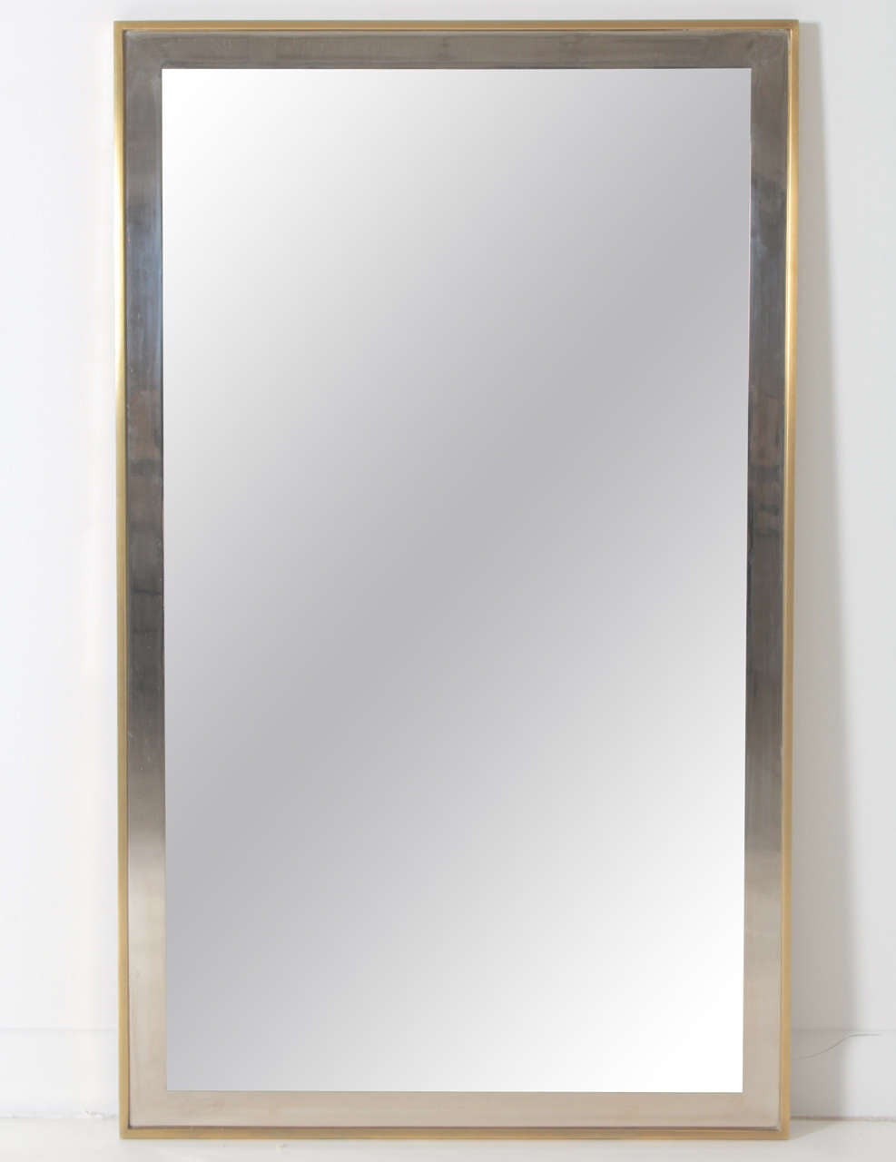 French 1970's Steel & Brass Framed Mirror