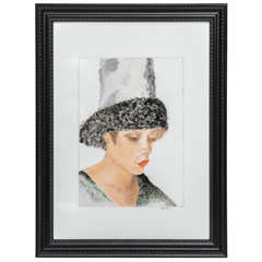 Painting of Lady in Hat on Porcelain Plaque
