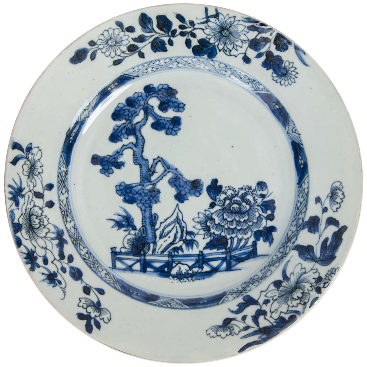 Set Six Large Blue And White Chinese Porcelain Plates