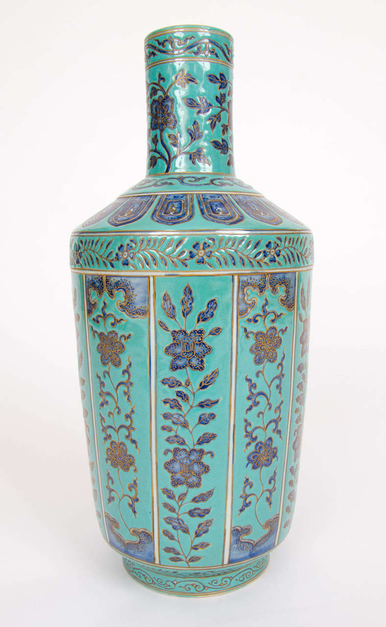 19th C. Chinese, BOTTLE VASE, Turquoise Polychrome, porcelain, Qianlong Mark