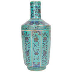 19th C. Chinese, BOTTLE VASE, Turquoise Polychrome, porcelain, Qianlong Mark