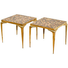 Pair of Brass and Glass Tile Top Tables