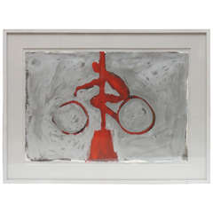 Vintage Unique Modern Bicycle Painting in Silver and Red