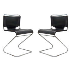 Pair of Mid-Century Black Leather and Chrome Z Side Chairs