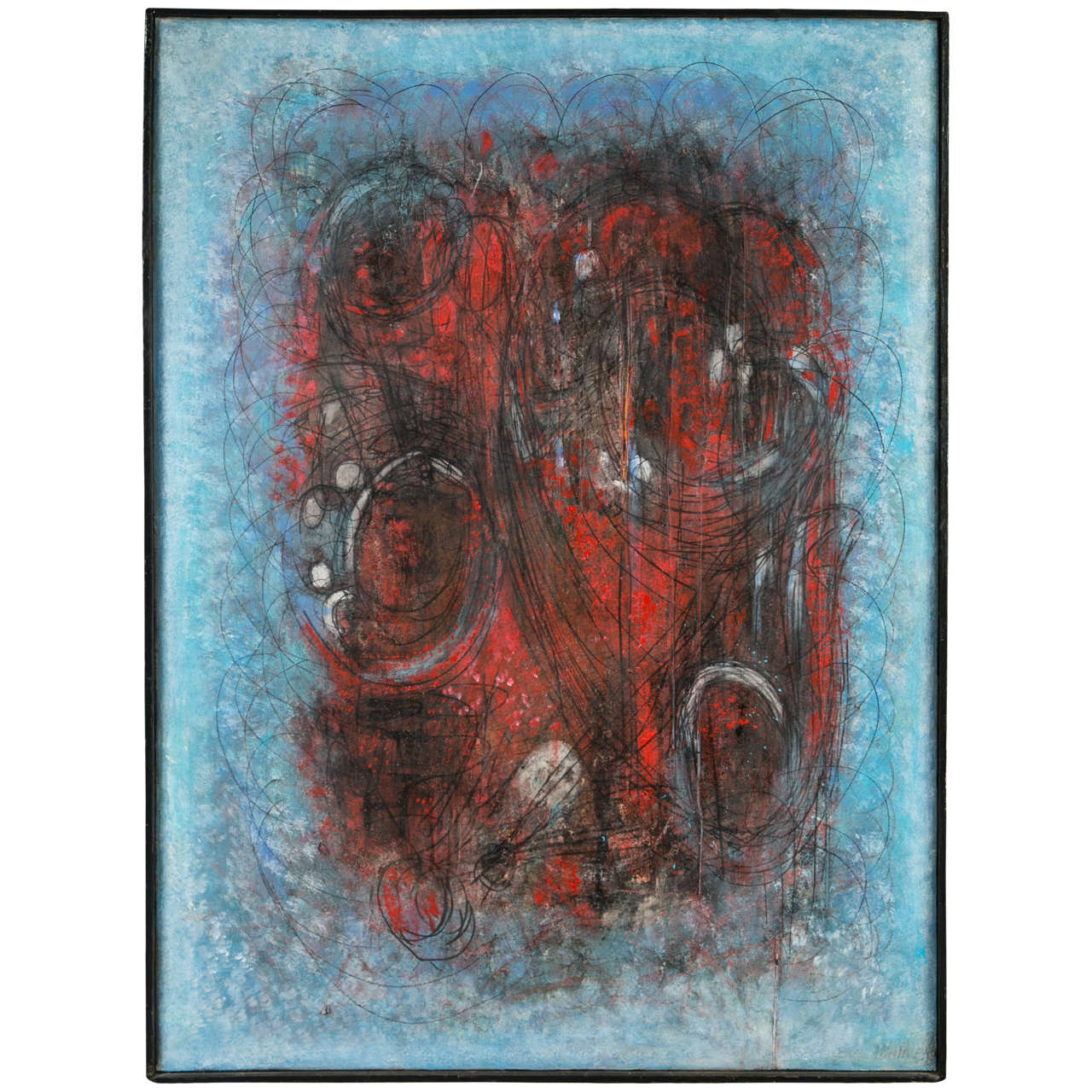 c. 1950 Signed Abstract Painting For Sale