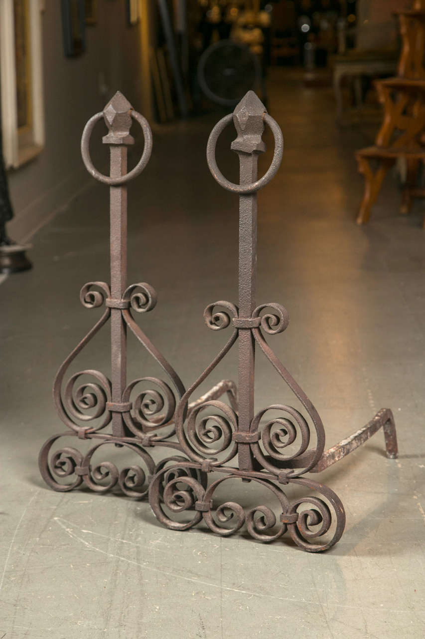 Pair of iron andirons c. 1930