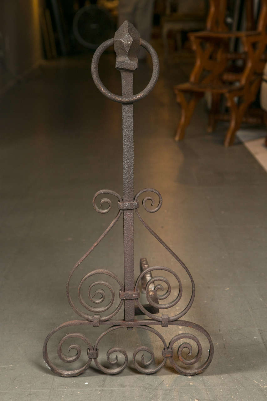 Pair of Early 20th C. Iron Andirons In Excellent Condition For Sale In Stamford, CT