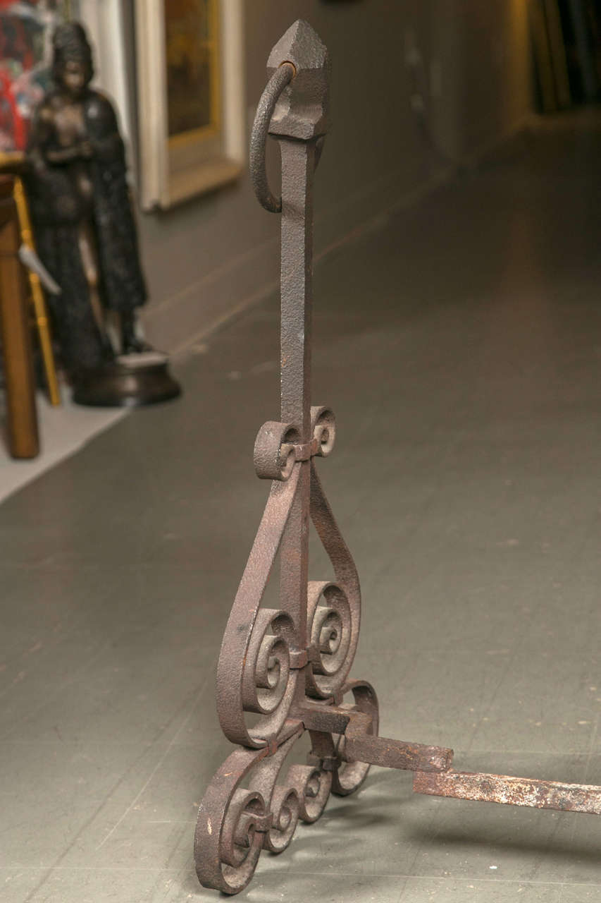 Pair of Early 20th C. Iron Andirons For Sale 1