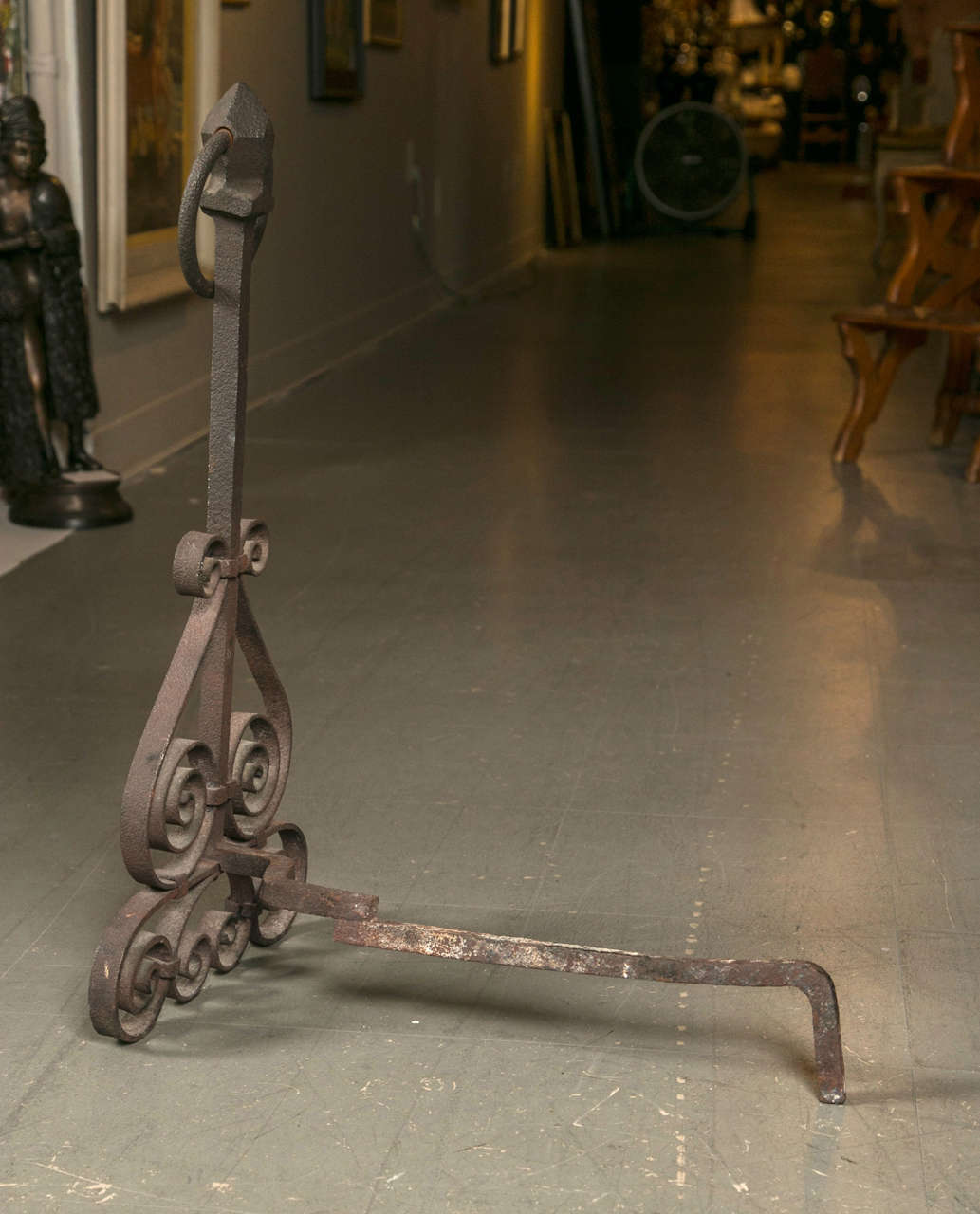 Pair of Early 20th C. Iron Andirons For Sale 2