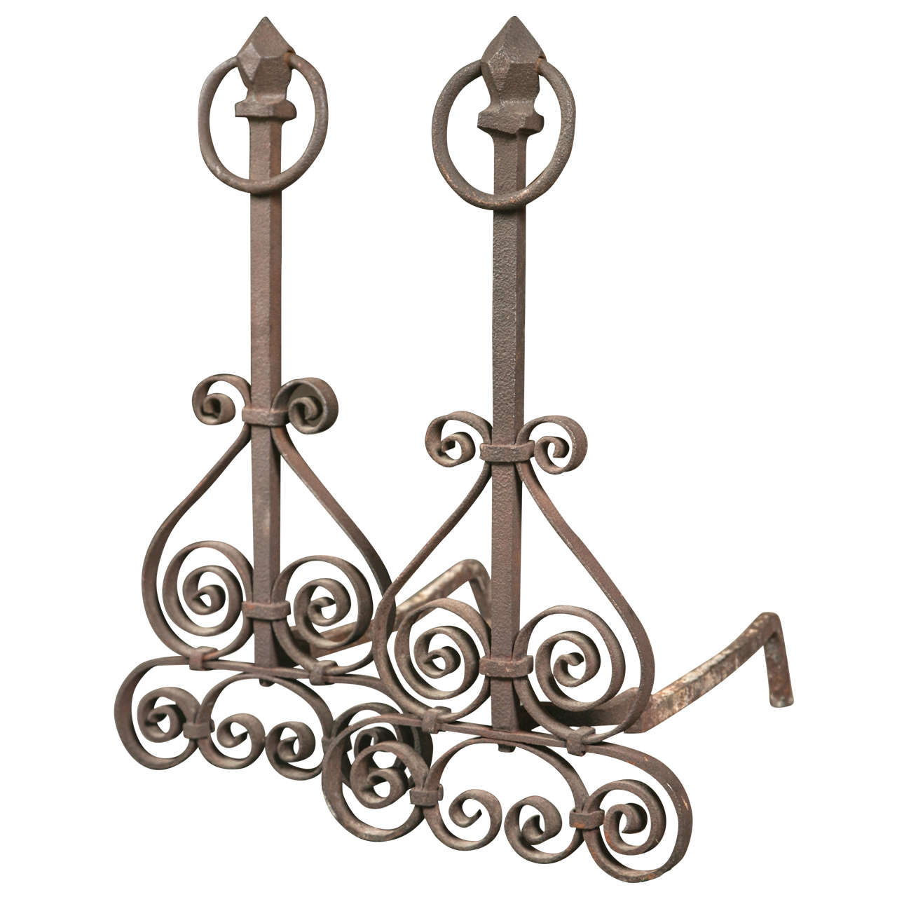 Pair of Early 20th C. Iron Andirons For Sale