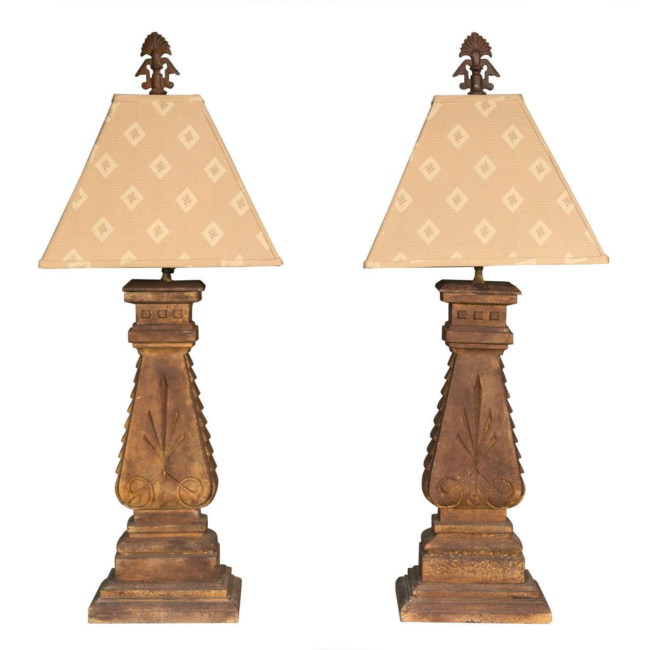 Pair of Iron Post Lamps For Sale