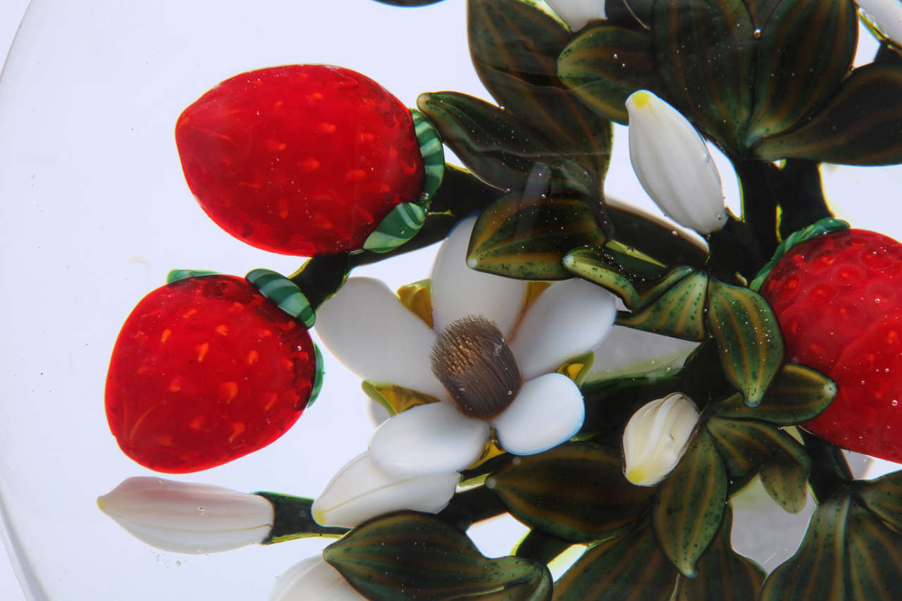 Contemporary Beautiful Colin Richardson Strawberry and Blossom Paperweight For Sale